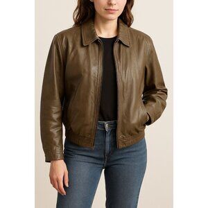 Vintage Wilsons Brown Leather Full Zip Aviator Bomber Biker Jacket SZ 44 Grunge